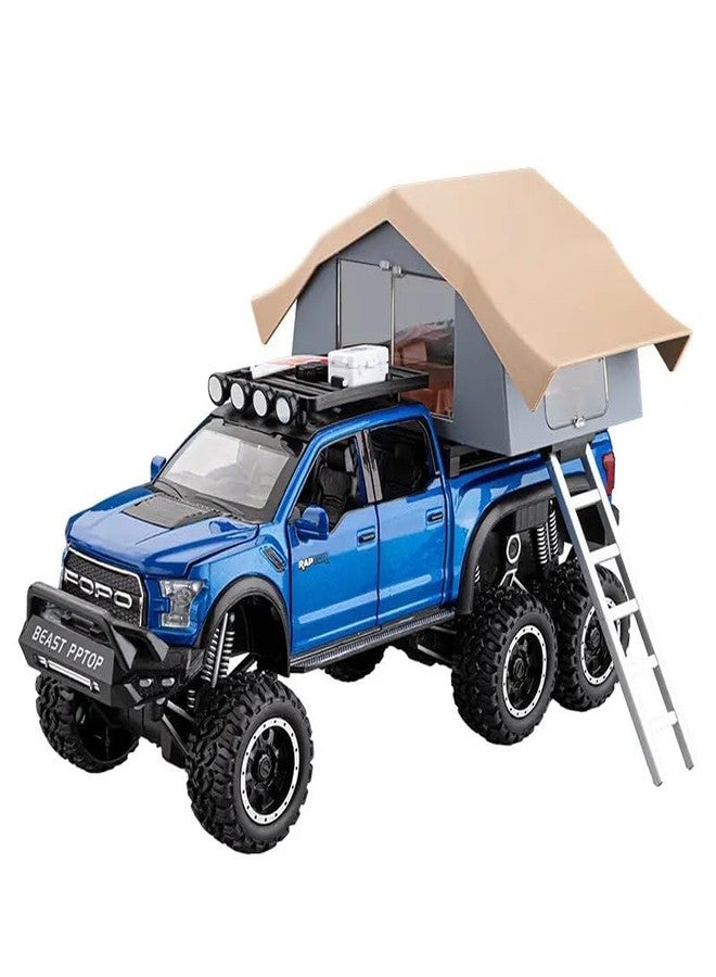 KENIRY Scale Exclusive Alloy Metal Pull Back Die-cast Car Model with Sound Light Mini Auto Toy for Kids Metal Model Toy Car with Sound and Light (1:24 Scale Fo-rd Raptor Motorhome-Blue) - Image 1
